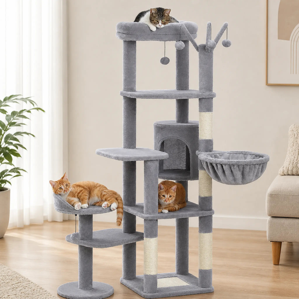 Arbre à Chat Cactus XXL 150 cm Stable – 5 Niveaux avec Hamac & Niche – Multi-Chats
