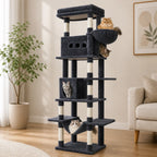 Arbre à Chat pour Adulte XXL 210 cm – Ultra Stable avec Grande Plateforme, Hamac, 2 Grottes et 8 Griffoirs