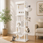 Arbre à Chat pour Adulte XXL 210 cm – Ultra Stable avec Grande Plateforme, Hamac, 2 Grottes et 8 Griffoirs