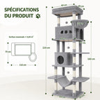 Arbre à Chat pour Adulte XXL 210 cm – Ultra Stable avec Grande Plateforme, Hamac, 2 Grottes et 8 Griffoirs