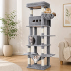 Arbre à Chat pour Adulte XXL 210 cm – Ultra Stable avec Grande Plateforme, Hamac, 2 Grottes et 8 Griffoirs