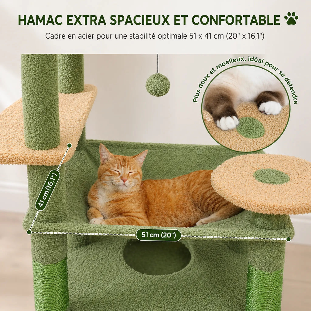Arbre à Chat Géant XXL 184 cm – Tour 8 Niveaux Stable avec Hamac XL, Condos Spacieux et Griffoirs Sisal