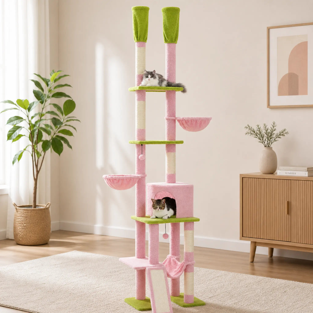 Arbre à Chat Grande Plateforme XXL 285 cm – Sol Plafond Réglable avec 5 Plateformes, Hamacs et Condos
