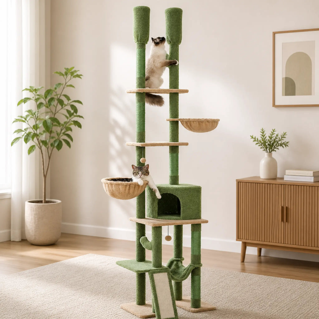 Arbre à Chat Grande Plateforme XXL 285 cm – Sol Plafond Réglable avec 5 Plateformes, Hamacs et Condos