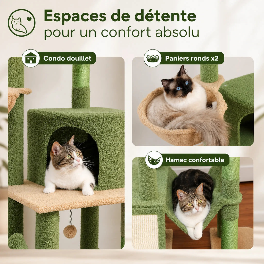 Arbre à Chat Grande Plateforme XXL 285 cm – Sol Plafond Réglable avec 5 Plateformes, Hamacs et Condos