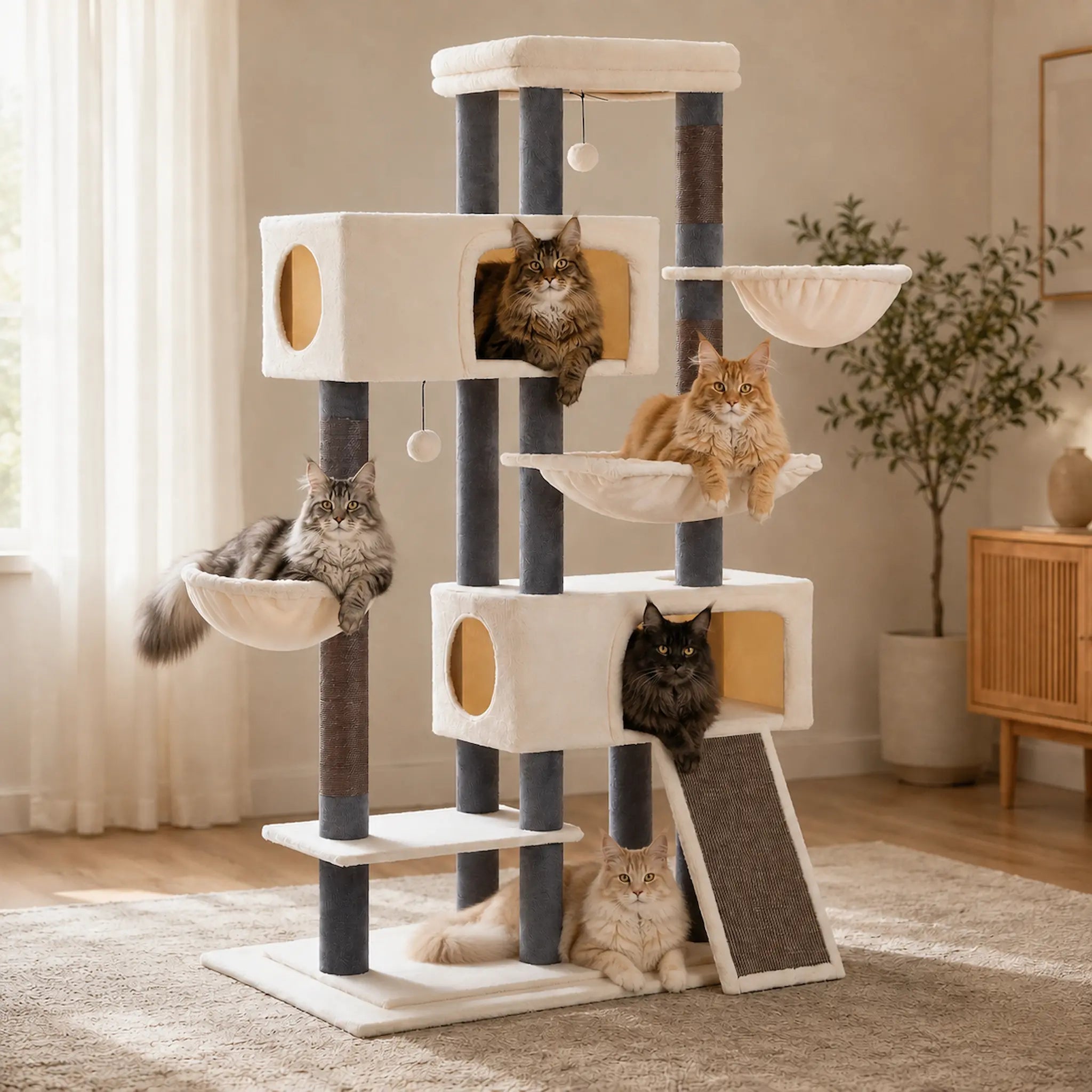Arbre à Chat Maine Coon en Bois – XXL, Robuste et Spacieux