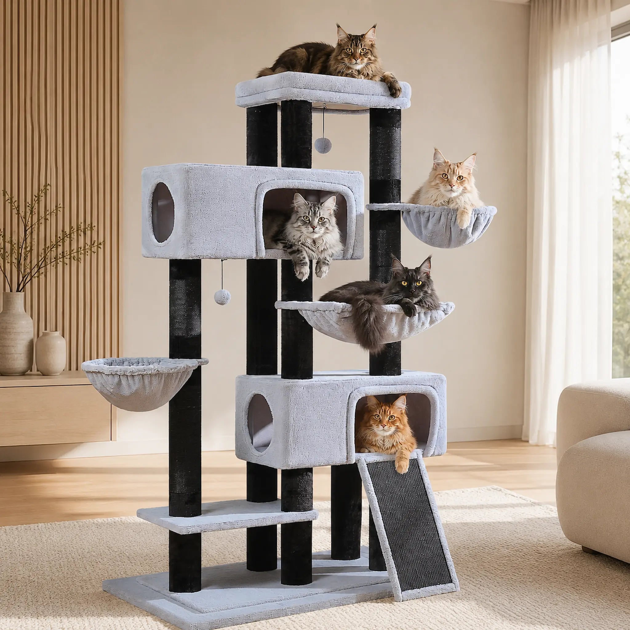 Arbre à Chat Maine Coon en Bois – XXL, Robuste et Spacieux