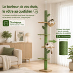 Arbre à Chat Plafond Réglable XXL – 5 Niveaux Stable du Sol au Plafond avec Hamac, Griffoirs et Plateformes