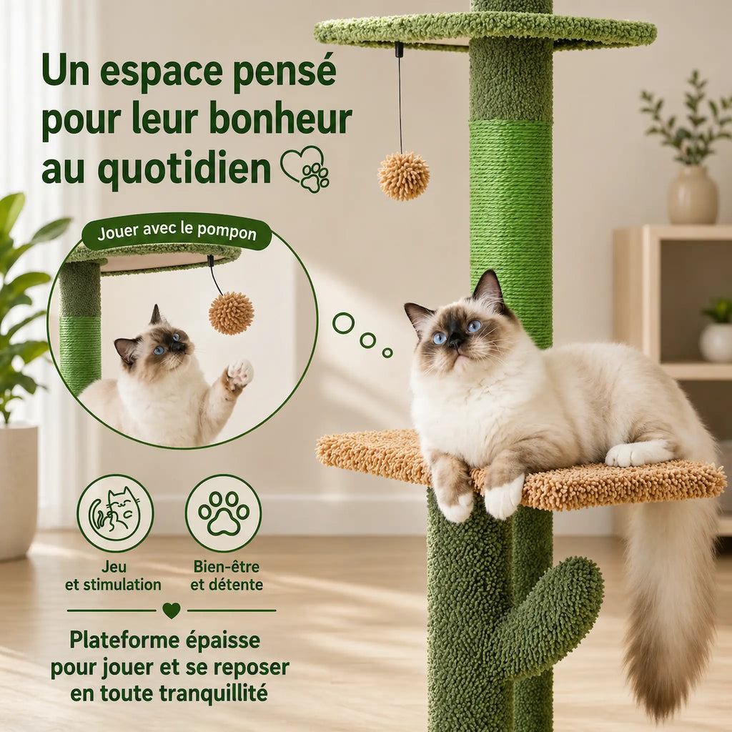 Arbre à Chat Plafond Réglable XXL – 5 Niveaux Stable du Sol au Plafond avec Hamac, Griffoirs et Plateformes