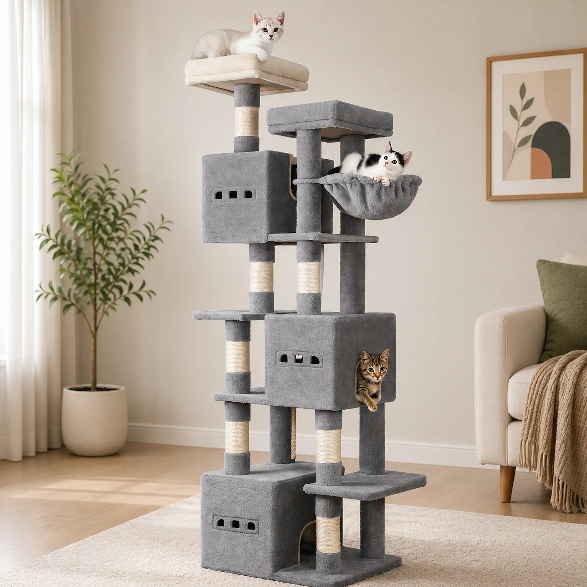 Arbre à Chat 193 cm XXL Stable – 7 Niveaux, Niches Spacieuses & Paniers 360°