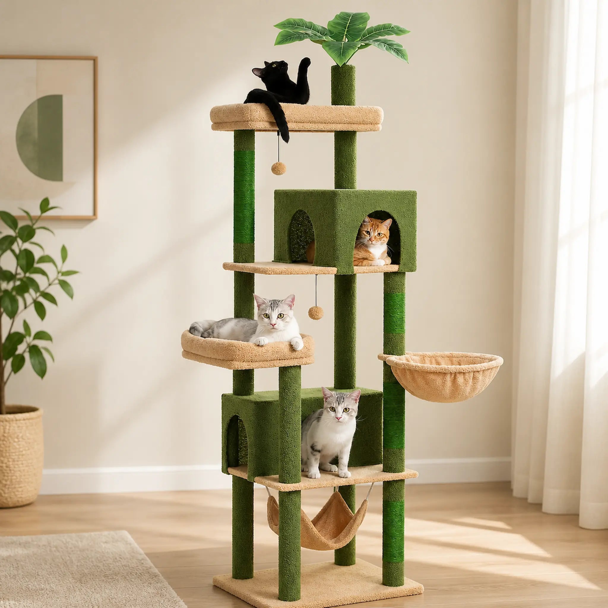 Arbre à Chat Solide et Stable 190 cm – XXL Multiniveaux avec Hamac, Niche, Perchoir et Griffoirs Sisal