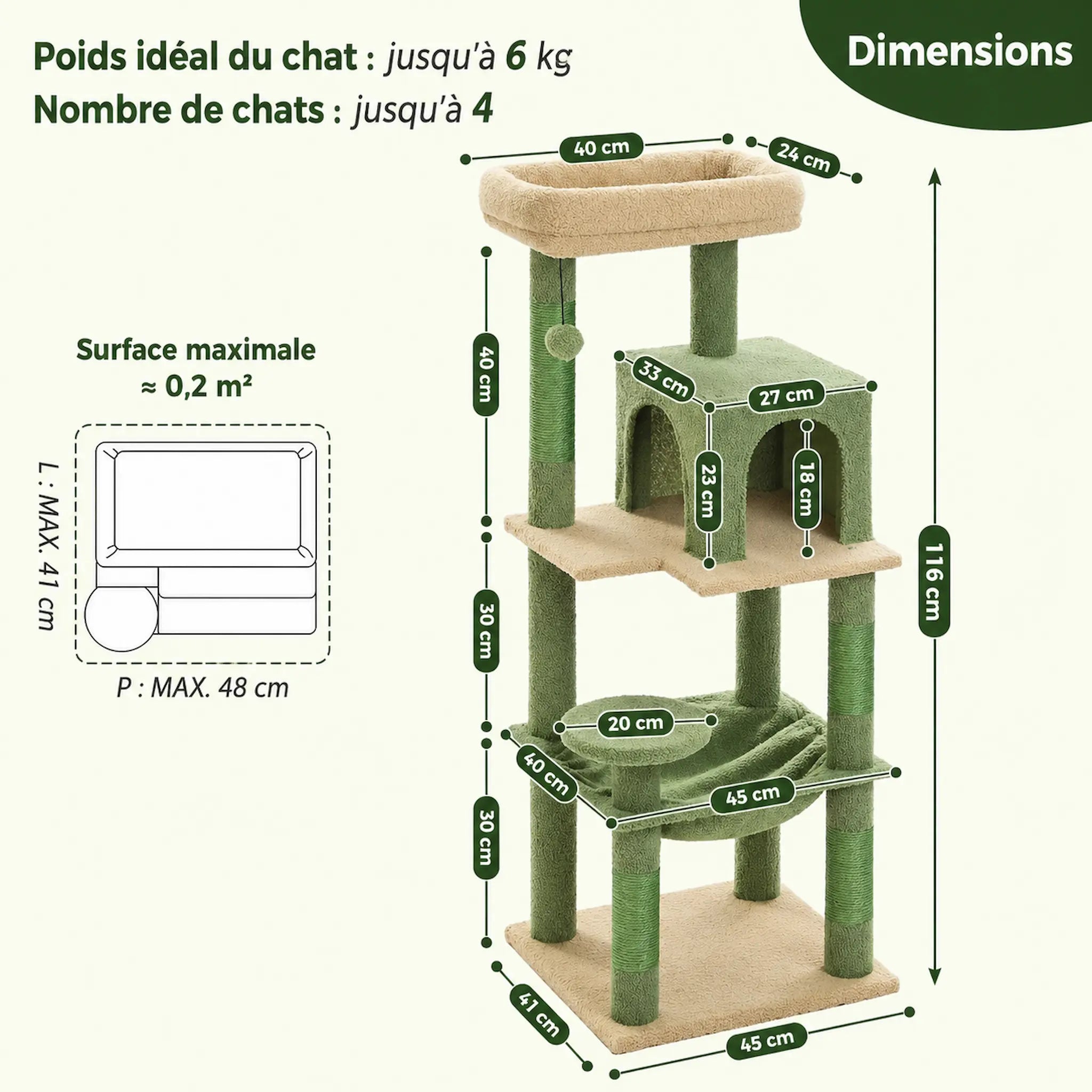 Arbre à Chat XXL 143 cm – 6 Niveaux Stable avec Hamac, Niche, Griffoirs Sisal et Grand Perchoir