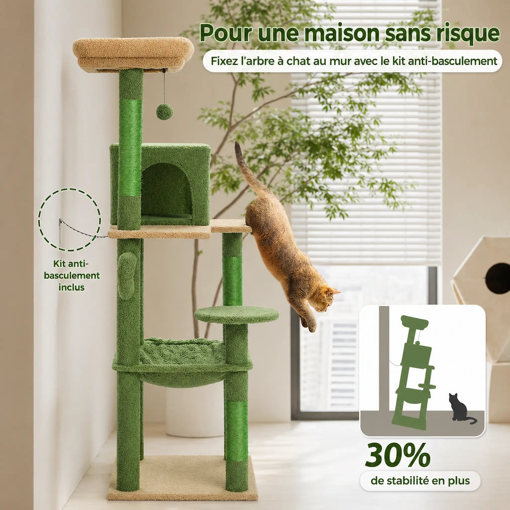 Arbre à Chat XXL 143 cm – 6 Niveaux Stable avec Hamac, Niche, Griffoirs Sisal et Grand Perchoir