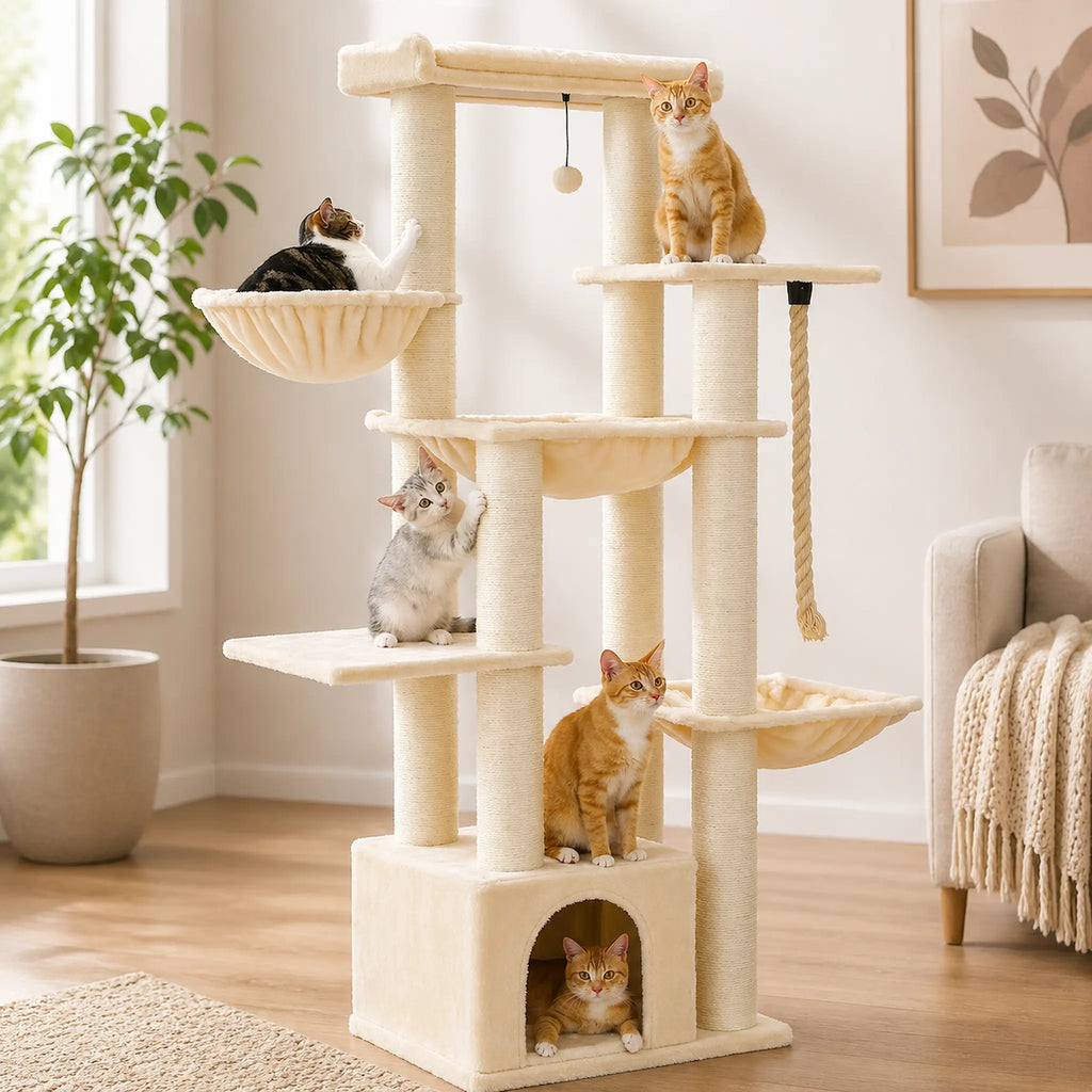 Arbre à Chat XXL pour Maine Coon 170 cm – Ultra Stable, Hamac XXL, 13 Griffoirs et Condos Spacieux