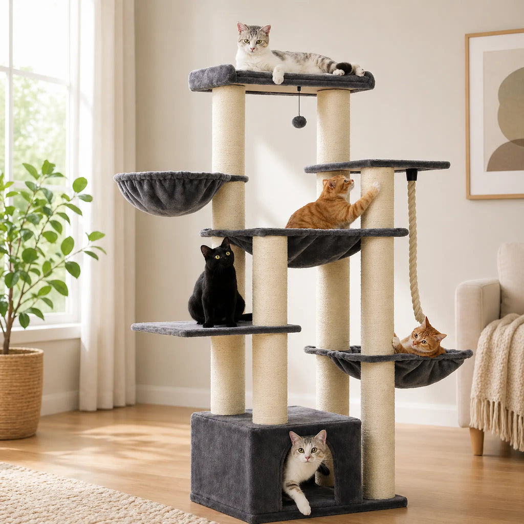 Arbre à Chat XXL pour Maine Coon 170 cm – Ultra Stable, Hamac XXL, 13 Griffoirs et Condos Spacieux