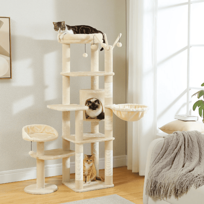 Arbre à Chat Cactus XXL 150 cm Stable – 5 Niveaux avec Hamac & Niche – Multi-Chats
