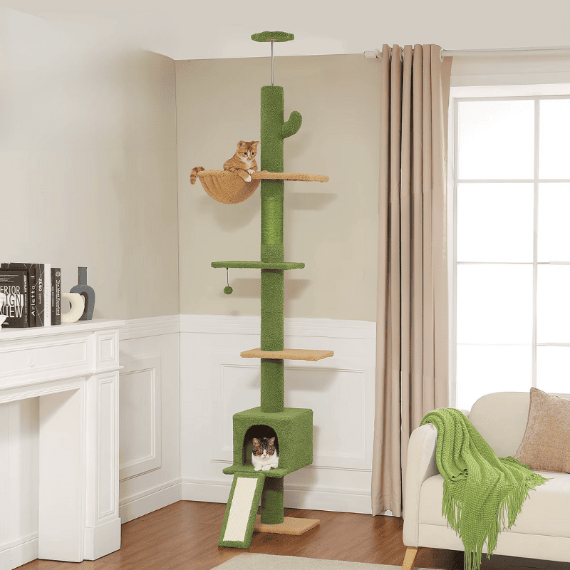 Arbre à Chat Sol-Plafond XXL 210–274 cm Ajustable – 5 Niveaux Stable Multi-Chats