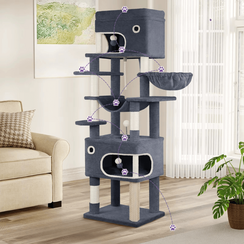 Arbre à Chat XXL 178 cm – 7 Niveaux Stable avec Niches & Griffoirs Sisal – Multi-Chats