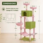 Hamac Arbre à Chat 180 cm – XXL Stable Multiniveaux avec 9 Griffoirs, Niche, Panier et Perchoir
