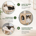 Meuble Cache Litière Chat – Arbre à Chat Bois avec Armoire, Hamac, Niche et Griffoirs Sisal