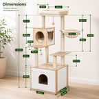 Meuble Cache Litière Chat – Arbre à Chat Bois avec Armoire, Hamac, Niche et Griffoirs Sisal