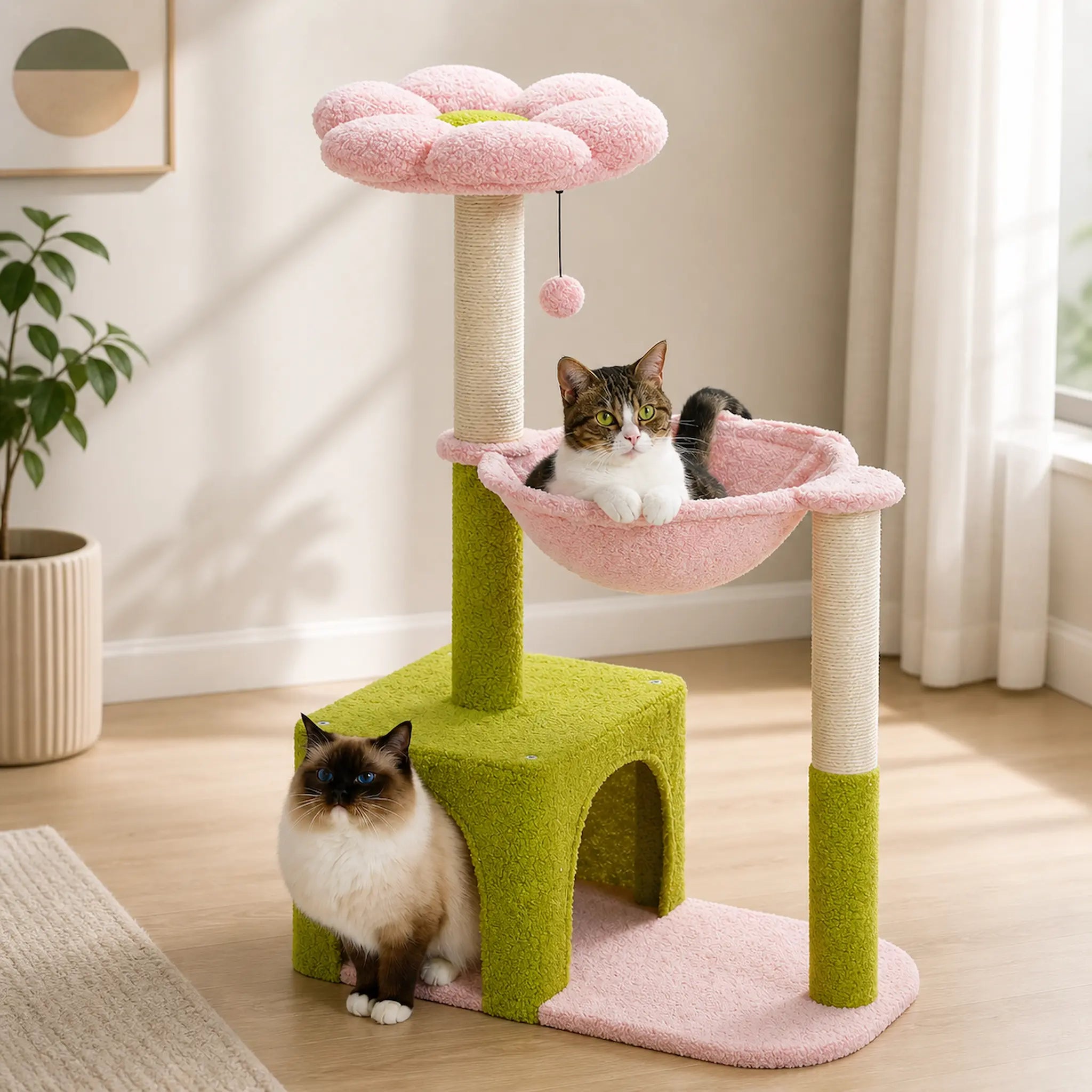 Petit Arbre à Chat avec Hamac 89 cm – Compact 4 Niveaux Stable avec Niche, Griffoirs Sisal et Perchoir