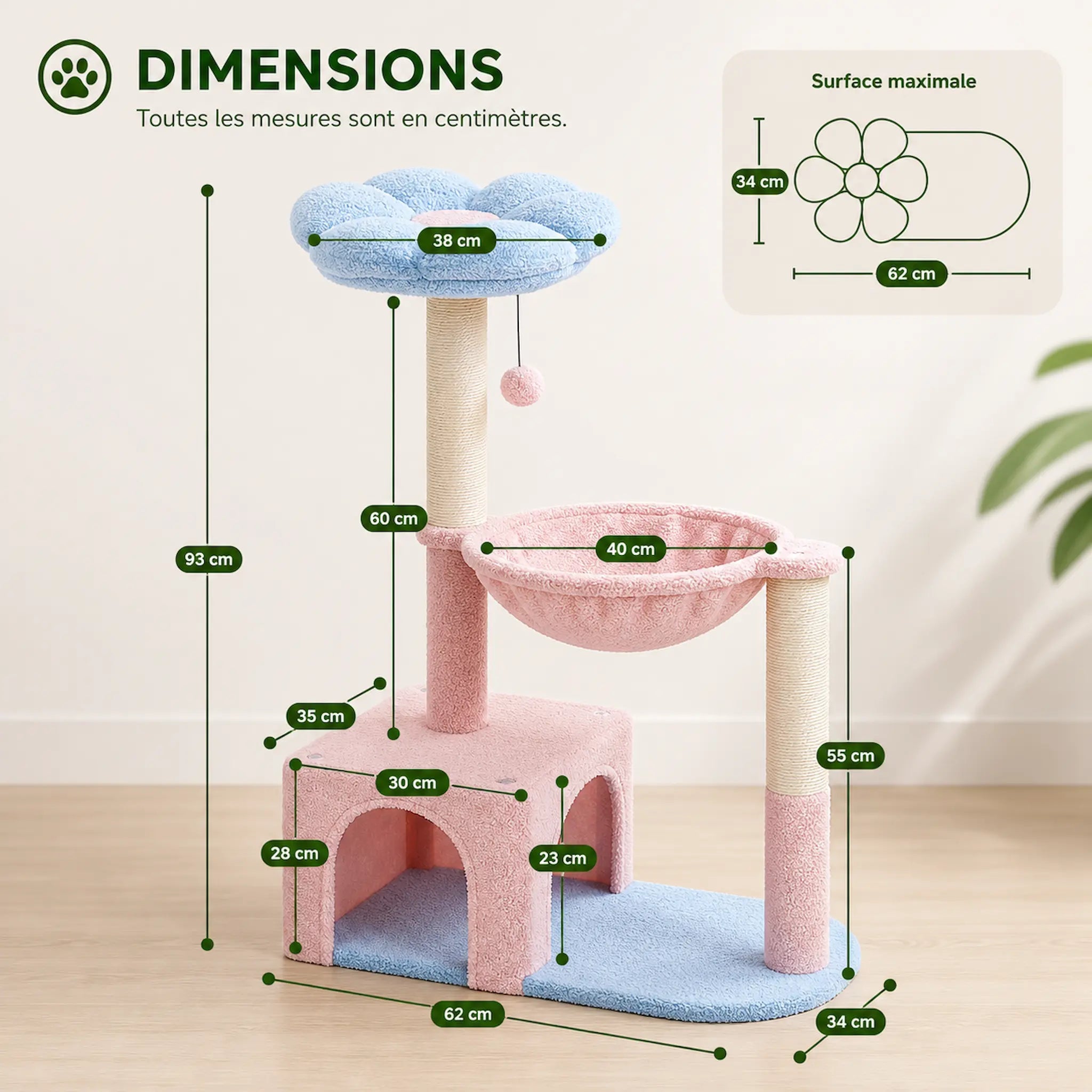 Petit Arbre à Chat avec Hamac 89 cm – Compact 4 Niveaux Stable avec Niche, Griffoirs Sisal et Perchoir