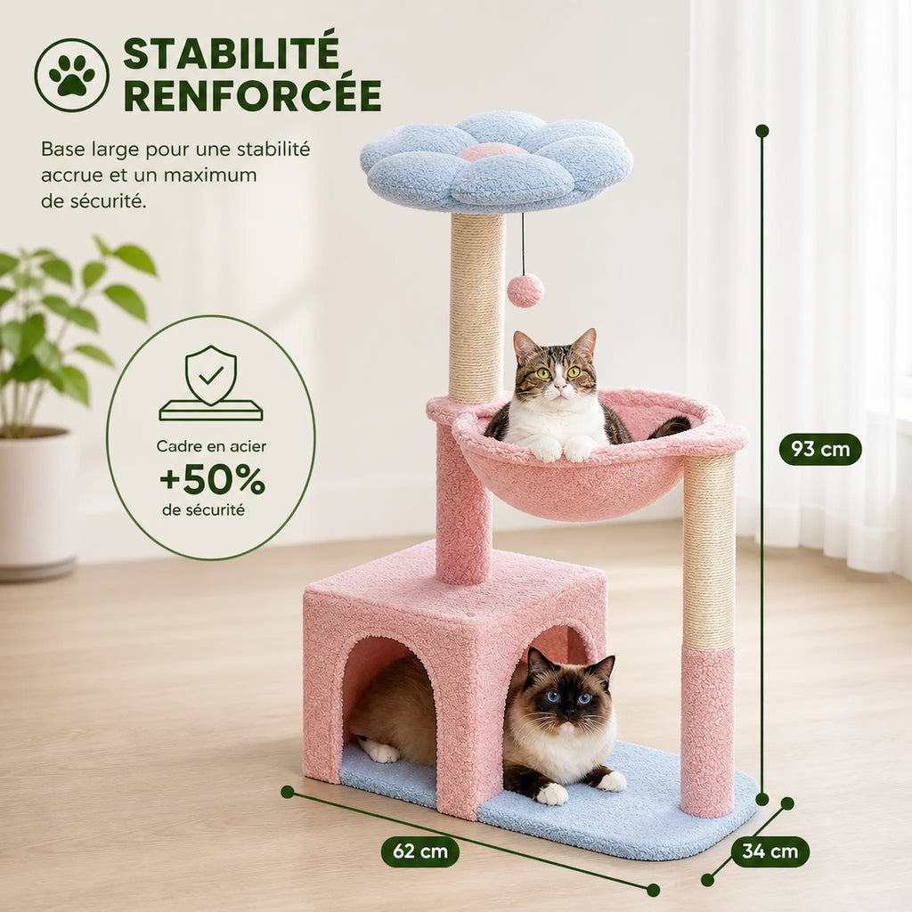 Petit Arbre à Chat avec Hamac 89 cm – Compact 4 Niveaux Stable avec Niche, Griffoirs Sisal et Perchoir